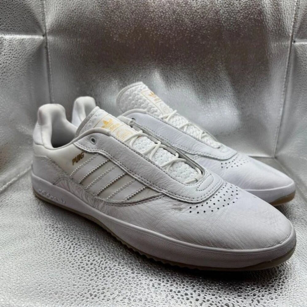 Size 11.5 Adidas Lucas Puig Mens Cream White Suede Skater Trainers Sneakers